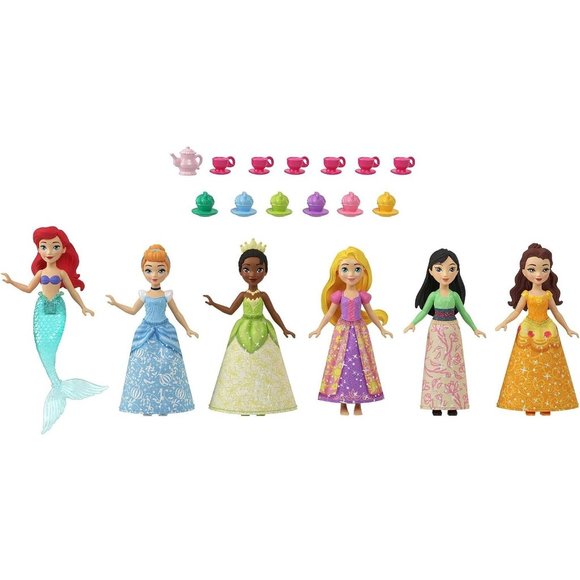6 Posable Small Princeses with Sparkling Clothing 13 Tea Party Accessories - Picture 4 of 10